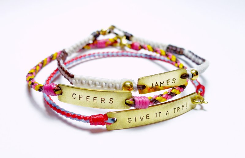 订作黄铜字牌(小)－可印1~5字 蚕丝蜡线手环 - 手链/手环 - 其他金属 