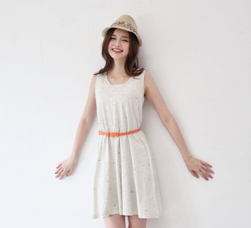 SUMI PLUS+手作系列_秋游_束腰连身洋装_3SF040_浅麻花灰 - 洋装/连衣裙 - 其他材质 灰色