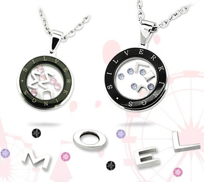 恋爱摩天轮项炼 颈链 可自设3个字母 和 5 夥水晶  情侣套装 首饰 个人化 拍拖婚礼 纪念日礼物 - 项链 - 其他金属 