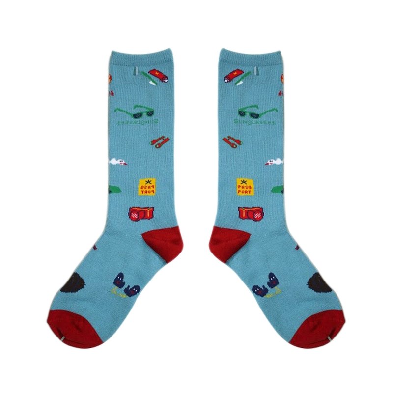 【4色】蓝空中漂流！ // 洋子的惊奇旅程纯棉袜子 :::DAWN' make up your feet ::: - 袜子 - 棉．麻 多色