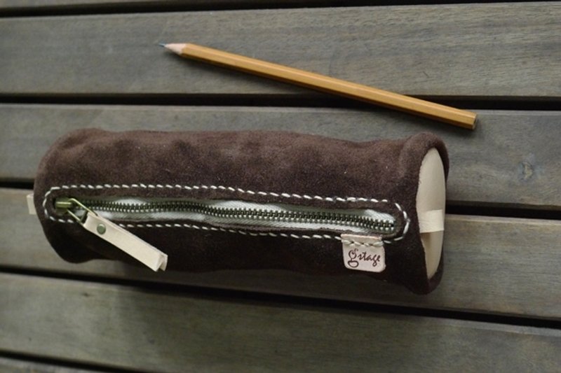 双色麂皮小圆筒袋-咖啡系 - 其他 - 真皮 