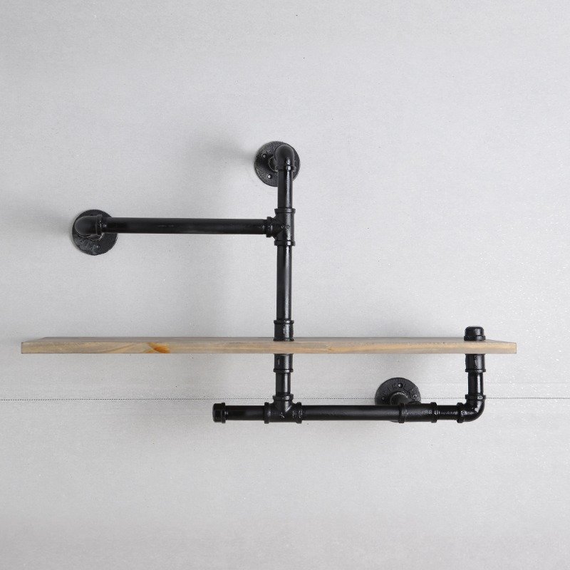 工业风水管多功置物架/吊衣杆壁挂/展示木书架/书柜收纳展示架 - 墙贴/壁贴 - 其他金属 黑色