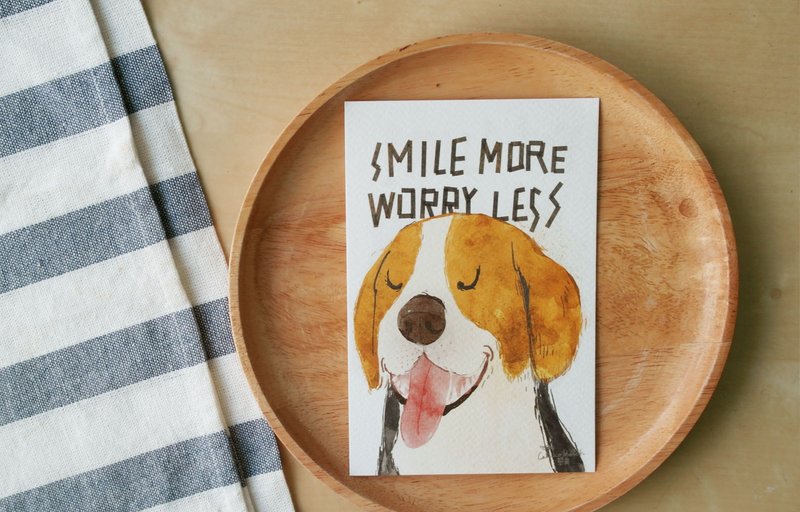 米格鲁 "Smile more worry less" 明信片 4x6 - 卡片/明信片 - 纸 多色