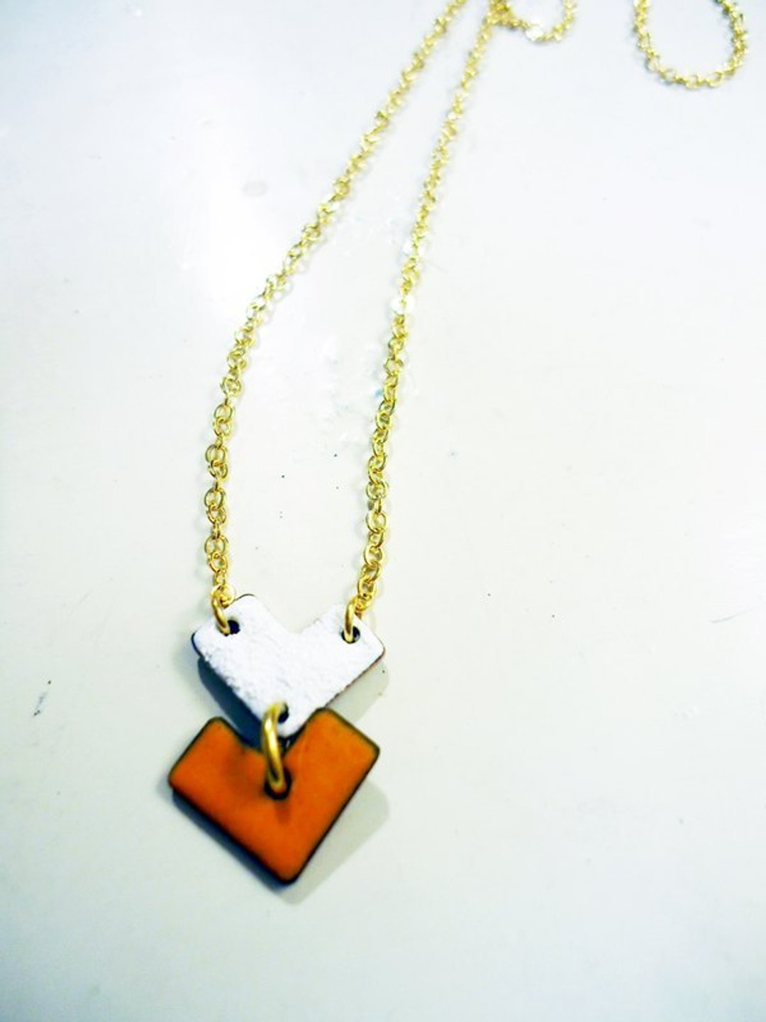 Simple Love Enameling Necklace 简单爱造型珐琅项链(橘白/粉紫) - 项链 - 其他金属 橘色