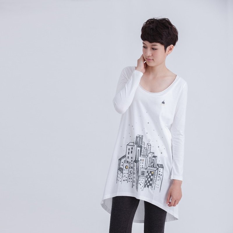 有人在等我 长袖 长短摆 女T 纯白 - 女装上衣 - 棉．麻 白色