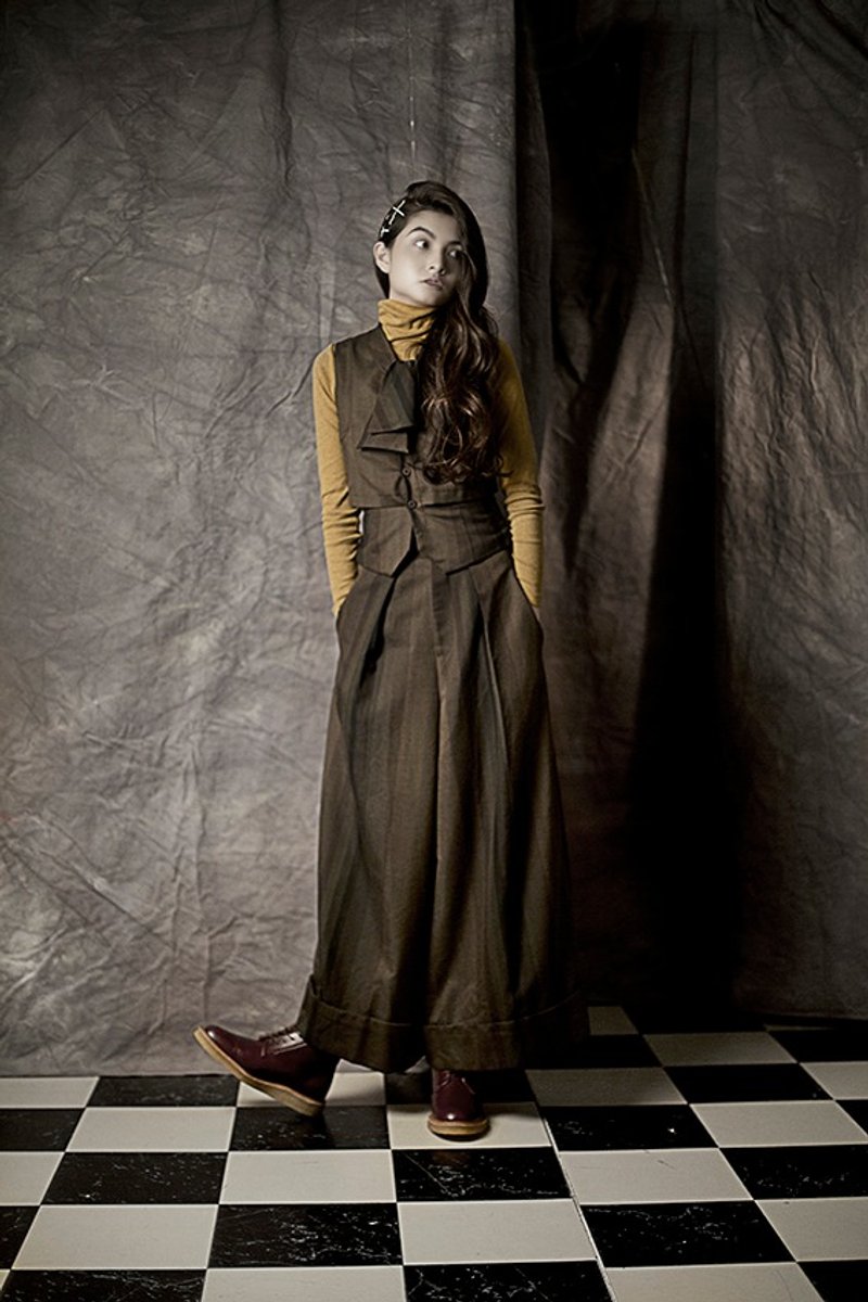 Envol Avec Ning 咖啡格女绅士系领背心 - 女装背心 - 其他材质 咖啡色