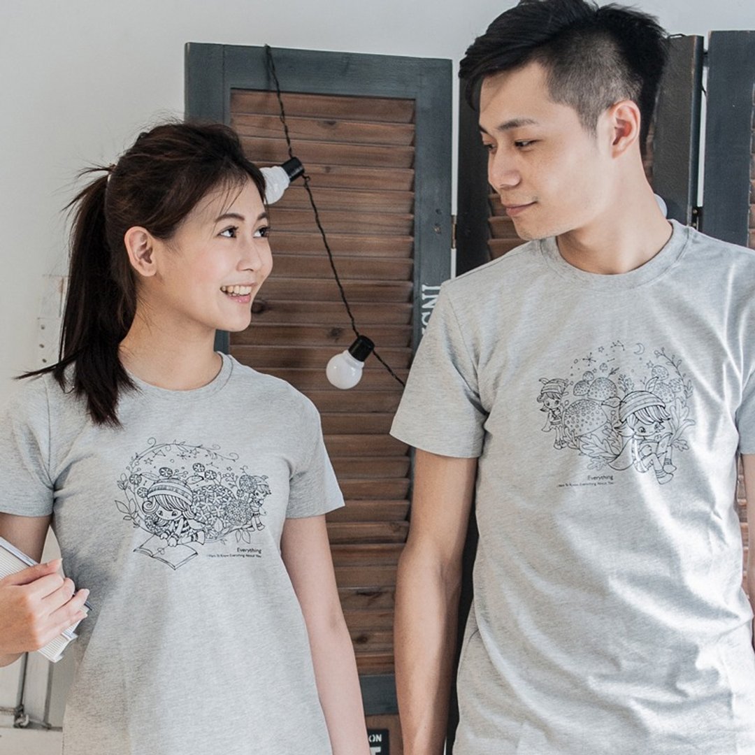 出清品【很认真读你】情侣装/短袖T-shirt - 男装上衣/T 恤 - 棉 灰色