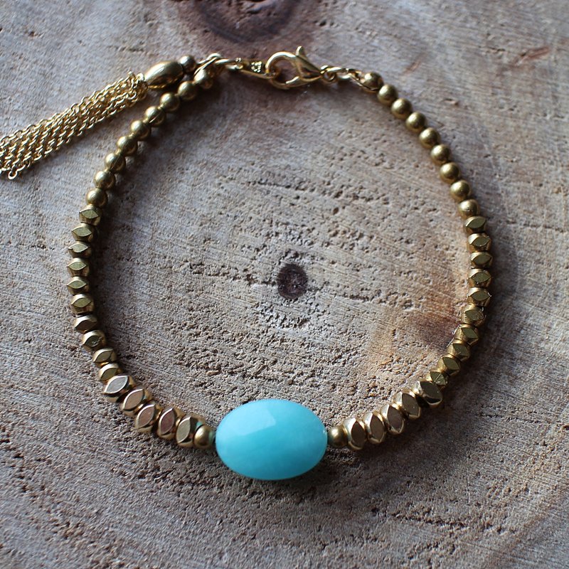 Muse自然风系列NO.68蓝色切割面椭圆亚马逊石黄铜手链 - 手链/手环 - 其他材质 蓝色