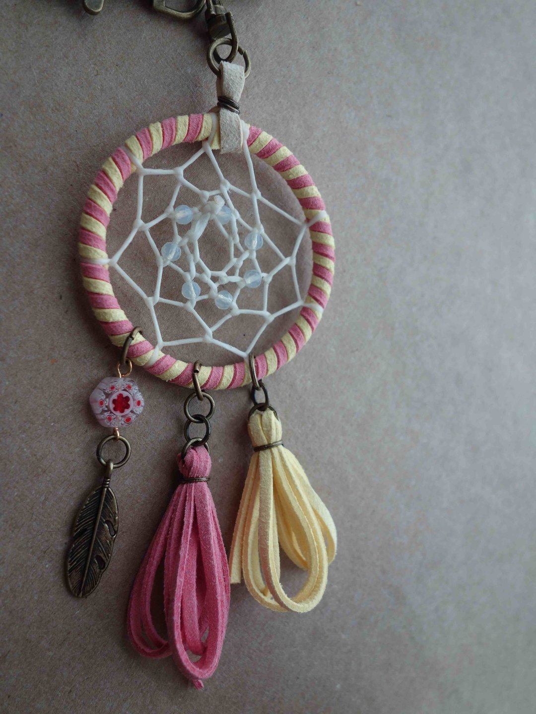 ~米+熊~ 捕梦网 Dreamcatcher (钥匙圈/双色粉黄) - 钥匙链/钥匙包 - 其他金属 多色