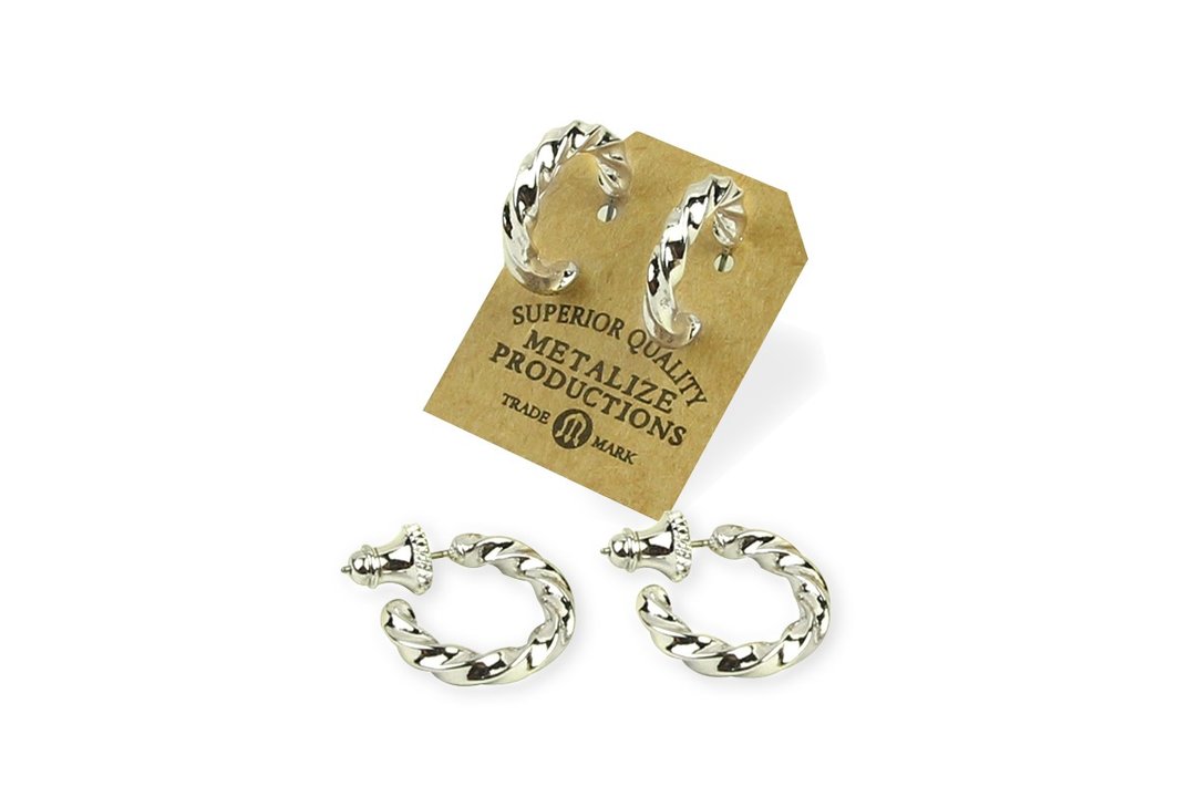 【METALIZE】Big Metal Rope Earrings 大麻花耳环-白金 - 耳环/耳夹 - 其他金属 