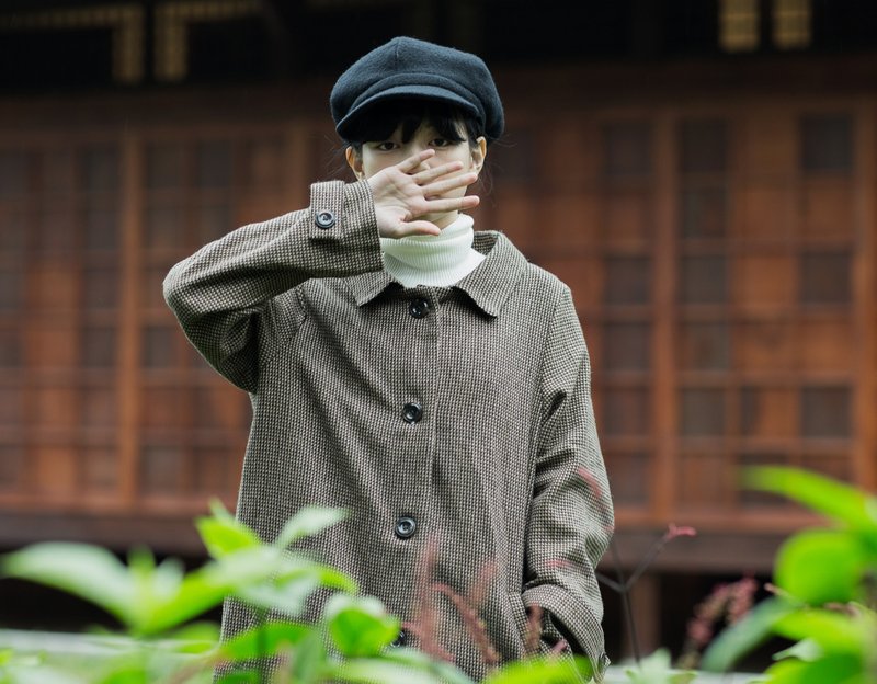 复古细格大衣 - 女装休闲/机能外套 - 其他材质 咖啡色