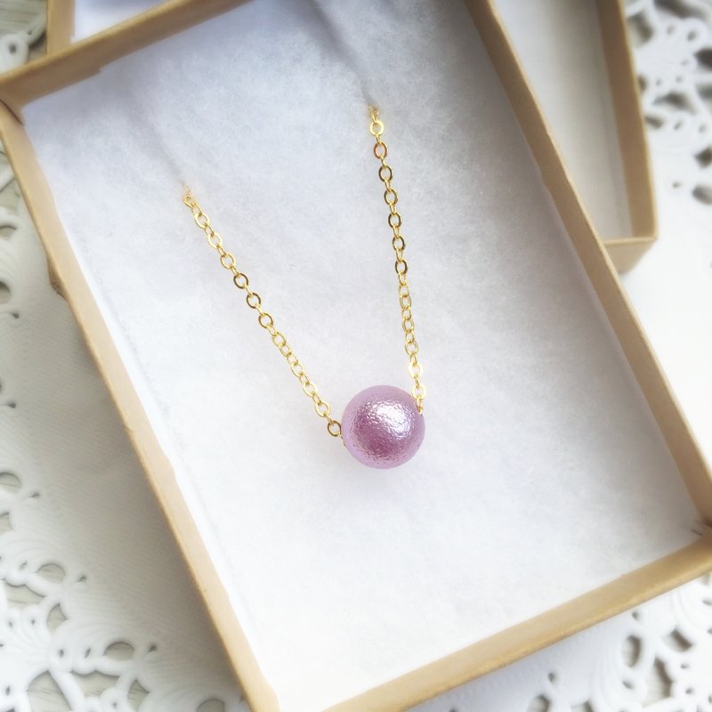 《LaPerle》粉紫色仿棉花珍珠 粉紫粉红项链 颈链 16k镀金黄铜 圣诞礼物 Handmade - 颈链 - 其他材质 紫色
