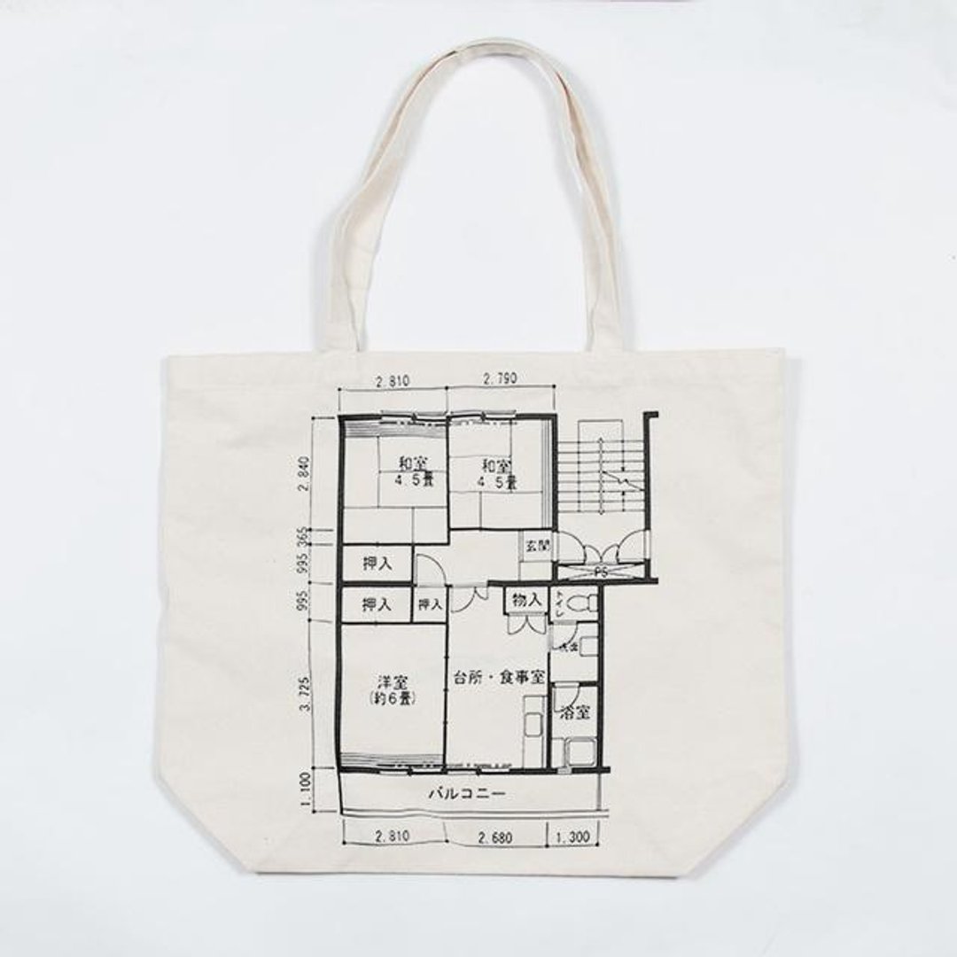 Japanese floor plan canvas tote bag Tcollector - 手提包/手提袋 - 棉 白色