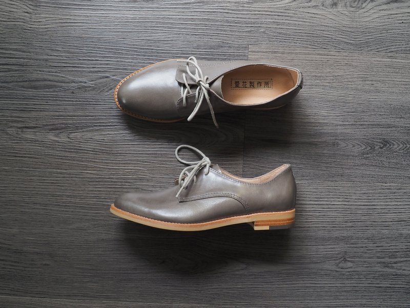爱花手工德彼鞋-灰色油蜡牛皮 - 女款休闲鞋 - 真皮 灰色