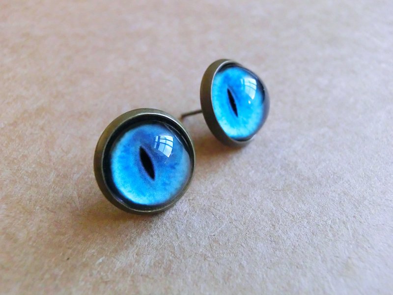 水蓝猫瞳 - 耳针/耳夹 - 耳环/耳夹 - 其他金属 蓝色