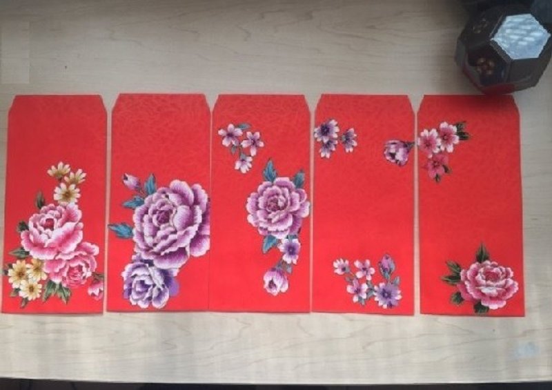 新年囍气花布红包袋 / 花布 / 婚礼小物 / 开工红包袋 / 五个一组 - 红包/春联 - 纸 红色