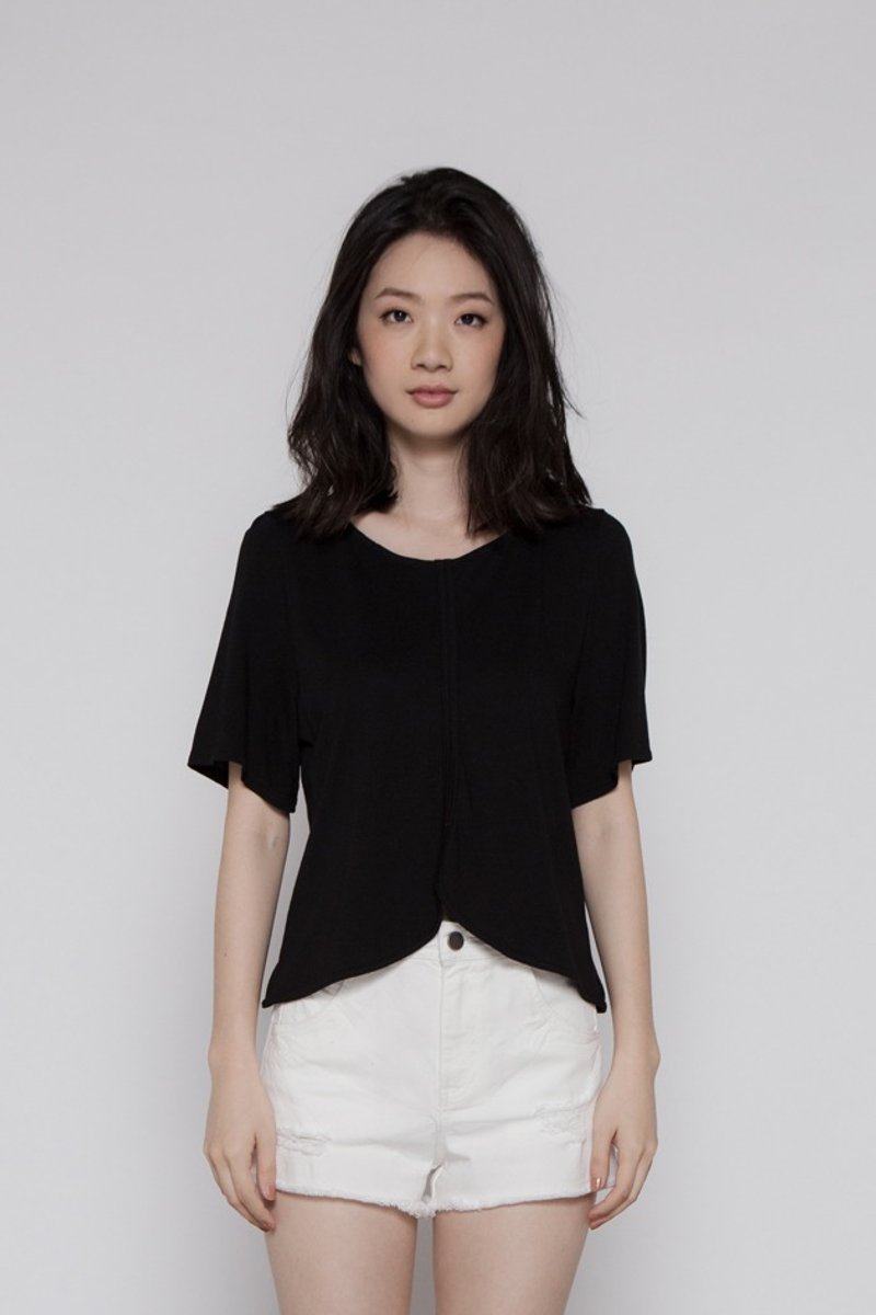 率性自在宽领上衣 Laid-back Rounded neck Tee 黑色 - 女装上衣 - 其他材质 