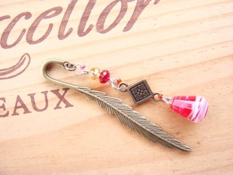 柚子林手工琉璃 - 羽毛书签(小) - 静语 - 书签 - 玻璃 红色