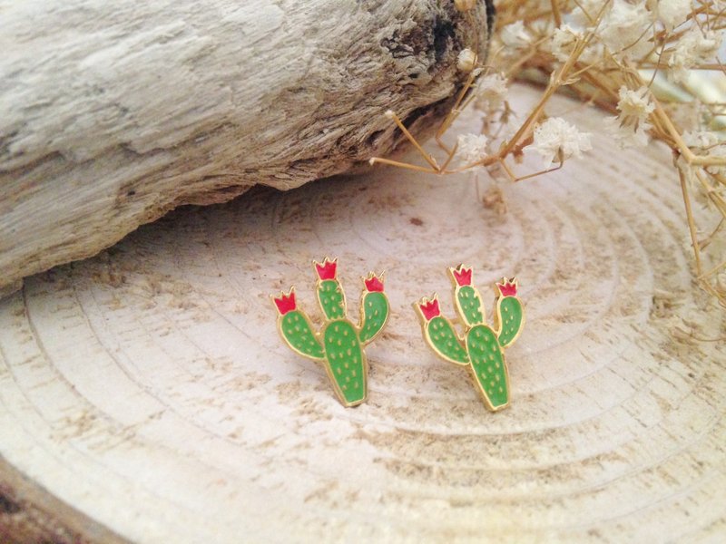 Little Choom x Little OH! 仙人掌花耳环（耳针/单个） - 耳环/耳夹 - 珐琅 