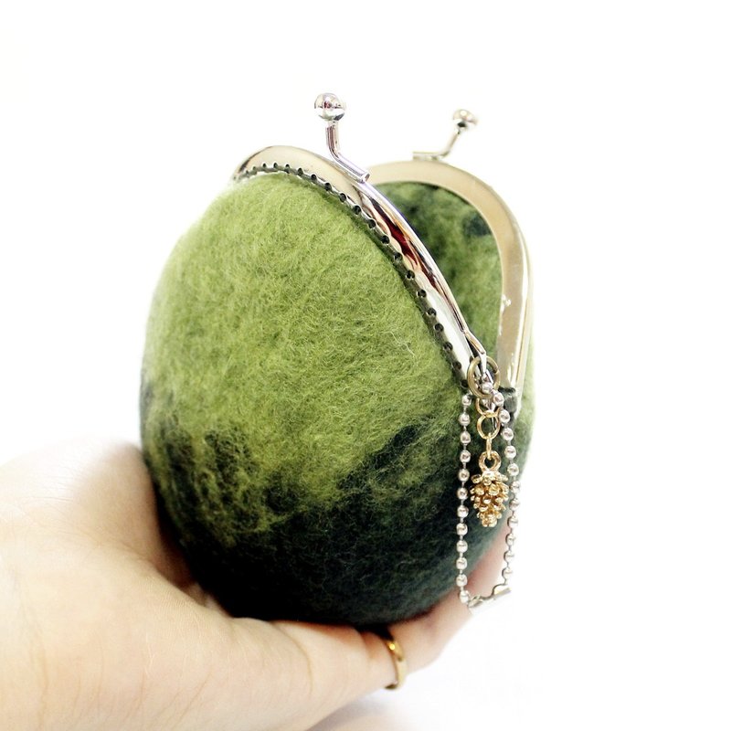 手工森林系列羊毛钱包-羊毛毡口金包 Felting Wallet - Swamp 沼泽绿x水草绿 - 零钱包 - 羊毛 绿色