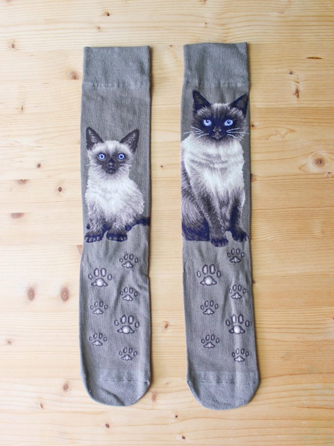 JHJ Design 加拿大品牌 高彩度针织棉袜 猫咪系列 暹罗猫 男 - 袜子 - 棉．麻 灰色