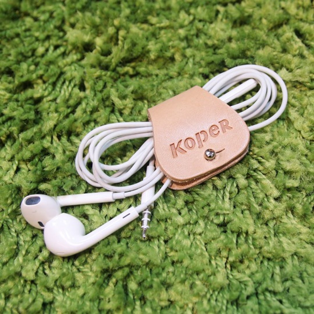 KOPER手工皮革耳机集线器-原皮色 - 卷线器/电线收纳 - 真皮 金色