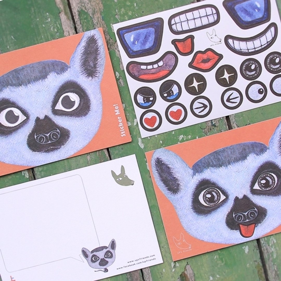 Sticker Me! 乐贴好朋友！_环尾狐猴 - 卡片/明信片 - 纸 多色