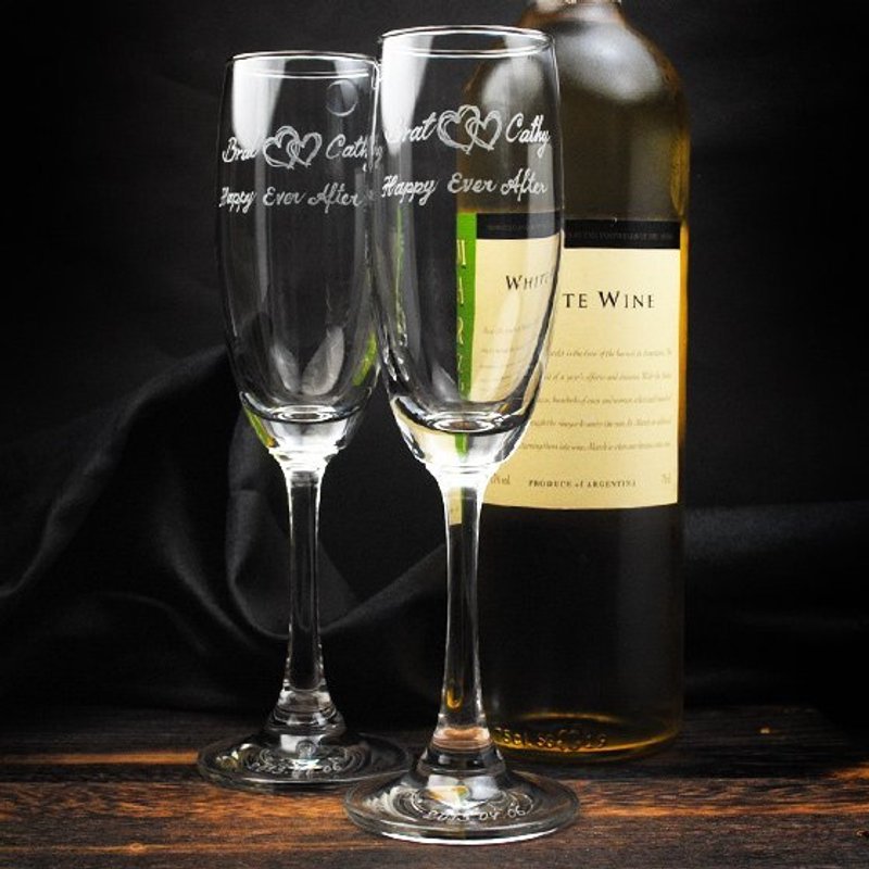 (一对价)160cc【可刻字的婚礼香槟杯】永恒之心LOVE心心相印香槟婚礼对杯组 情人节 结婚酒杯 香槟杯刻字 - 其他 - 玻璃 