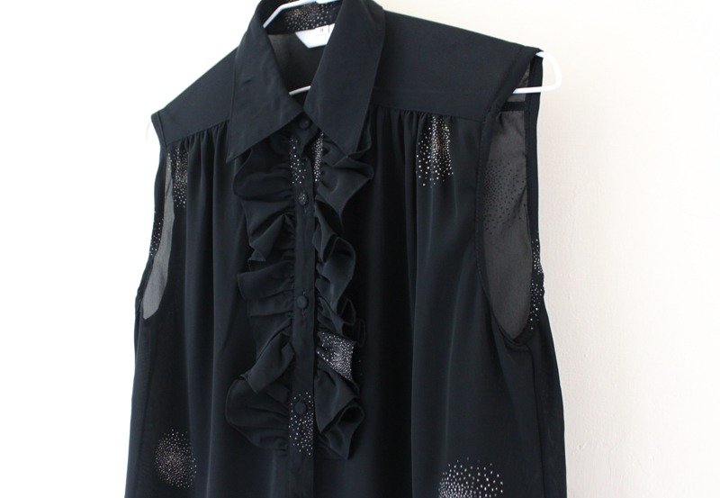 【RE0621T1212】夏日满版花朵宽松无袖古着衬衫 - 女装衬衫 - 其他材质 黑色