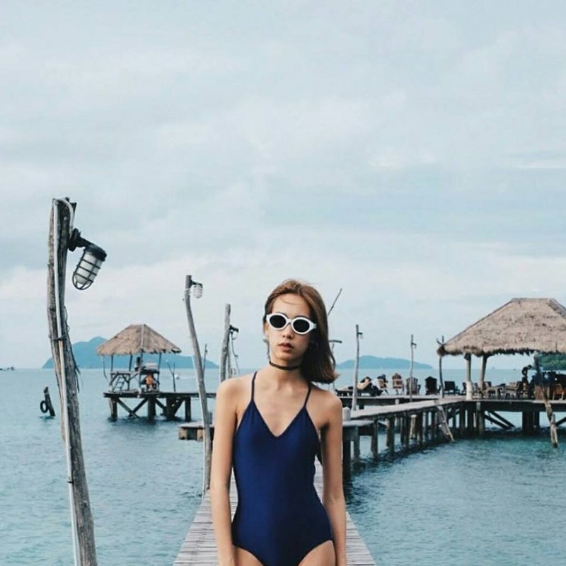 极简素雅款连身裙泳装 - 深蓝色 - 女装泳衣/比基尼 - 其他材质 蓝色