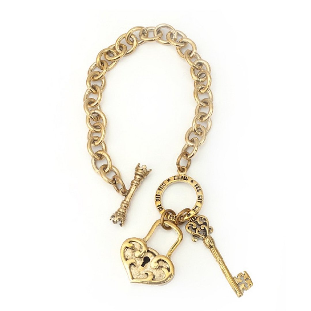 Skeleton key and lock bracelet in brass ,Rocker jewelry ,Skull jewelry,Biker jewelry - 手链/手环 - 其他金属 