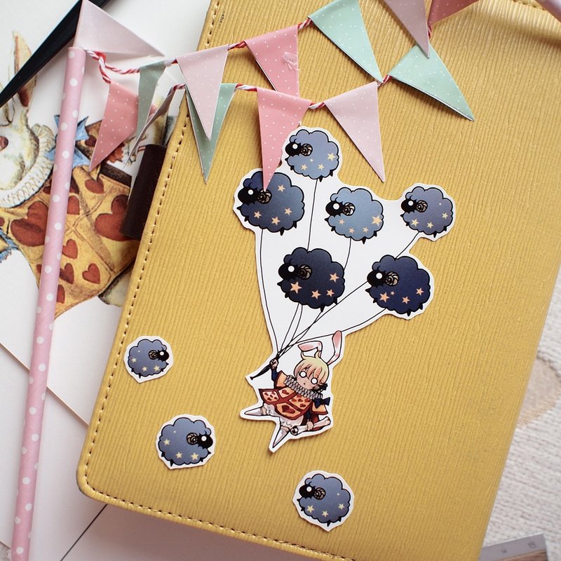 迷你人物贴纸 l 爱丽丝梦游仙境 l 月下飞行 白兔 - 贴纸 - 纸 蓝色