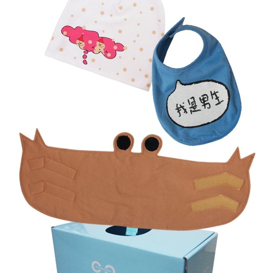 弥月小礼 happy combo 2 螃蟹防凉肚围+1条发声围兜+1顶雪人发想帽 - 满月礼盒 - 棉 蓝色
