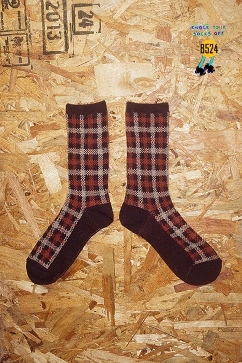 深红格子针织袜!!夏漪眺=knock your socks off !! - 袜子 - 其他材质 红色