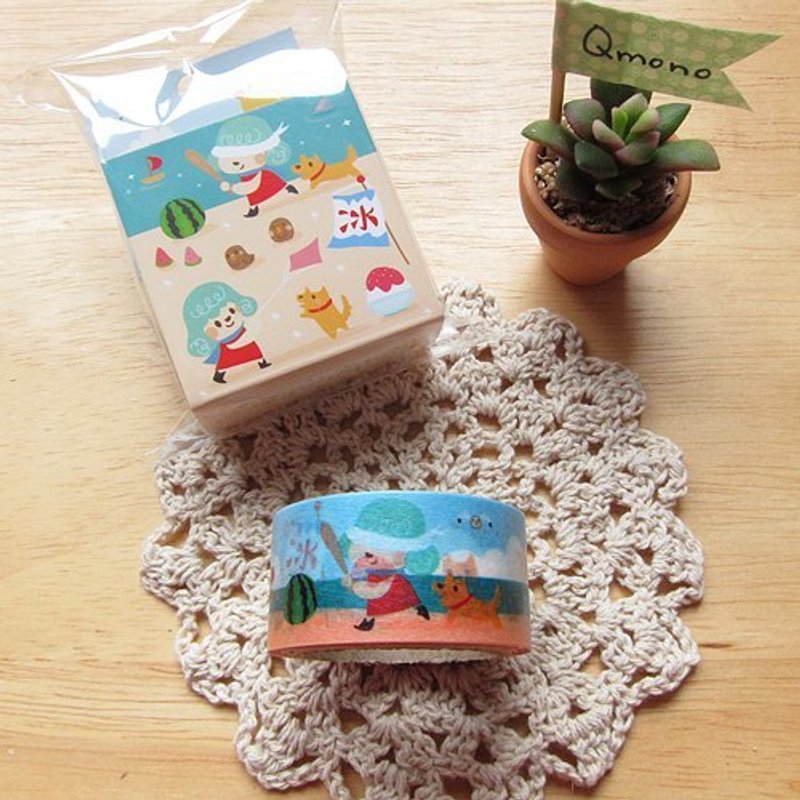 Qmono x Nicko妮可 联名纸胶带【Beach (QMT-N04)】夏日海滩*独家 - 纸胶带 - 纸 蓝色