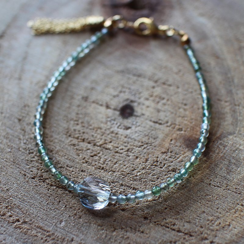 Muse自然风系列NO.61绿色绿水草玉髓浅蓝波纹水钻细手链 - 手链/手环 - 其他材质 绿色