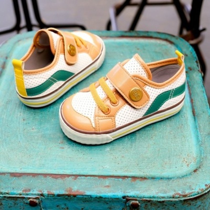 Tyler白色透气拼色休闲鞋(零码特价 仅接受退货) - 童装鞋 - 人造皮革 卡其色