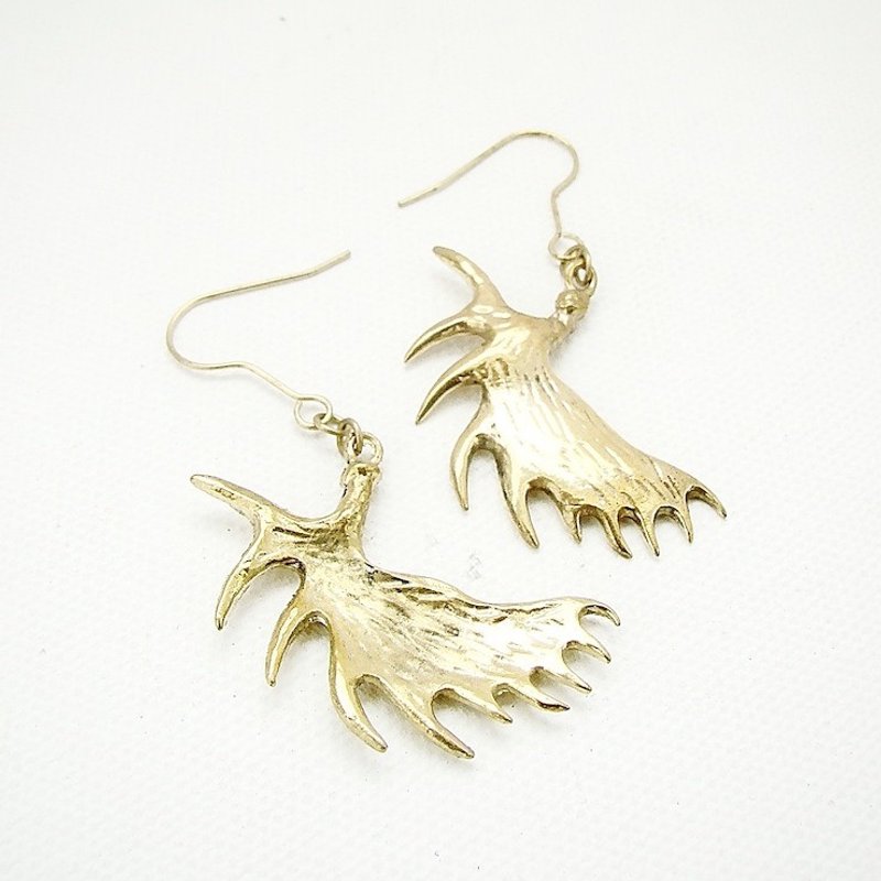 Moose horn earring in brass - 耳环/耳夹 - 其他金属 