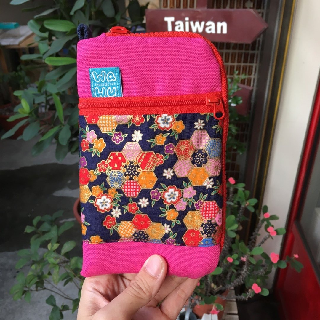 WaWu拉链手机包 (桃花) (附绳) 订制款* - 手机壳/手机套 - 棉 粉红色