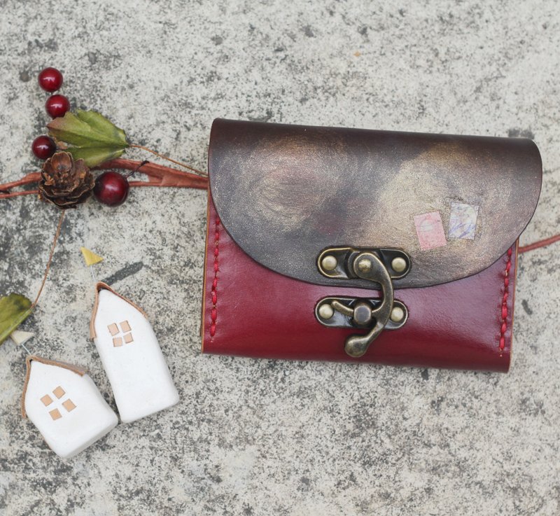 手风琴植鞣真皮短夹 - 里斯本的故事 - 勃根地红 - 皮夹/钱包 - 真皮 红色