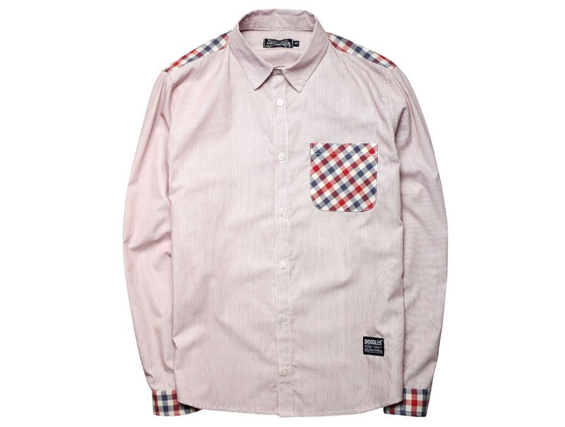 Doodles原创设计 男装 条子 拼布 格仔衬衫 - 男装衬衫 - 棉．麻 