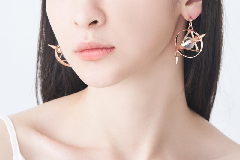 玫瑰金 黑银色 黄铜行星铆钉多面体耳环 - 耳环/耳夹 - 铜/黄铜 