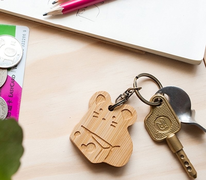 【定制化礼物】可爱动物系列 / 贪吃鼠钥匙圈 生日圣诞情人 礼物 - 钥匙链/钥匙包 - 竹 咖啡色