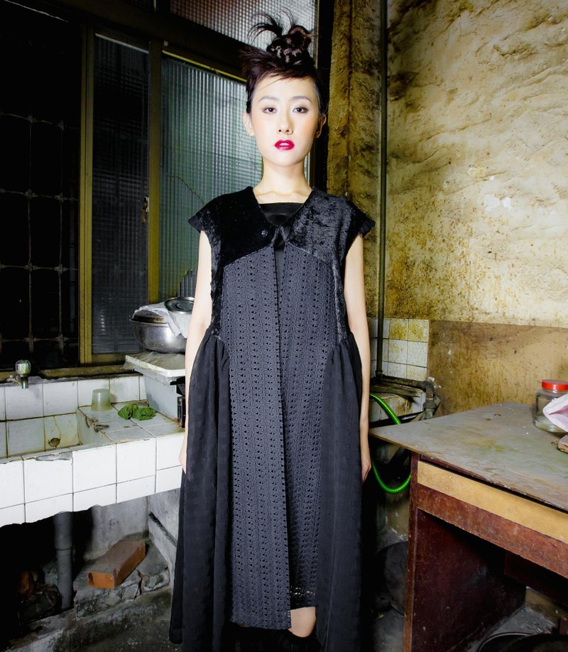 moi non plus 雪纺拼接长罩衫 - 背带裤/连体裤 - 其他材质 黑色