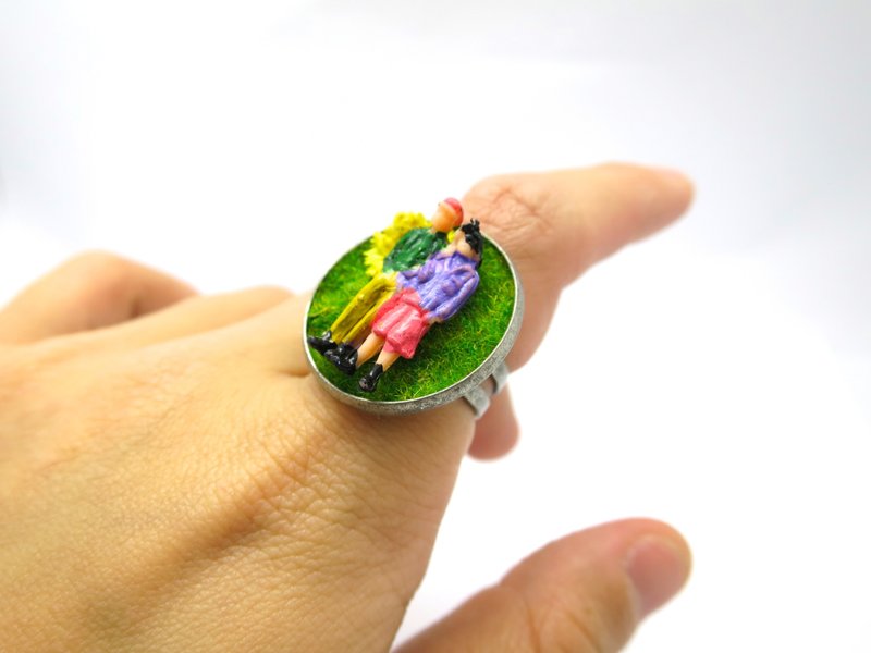 [LineWorkLab]草地上 - 谈谈情戒指 太阳花 Grassland People Ring - Dating Sunflower - 戒指 - 其他金属 绿色