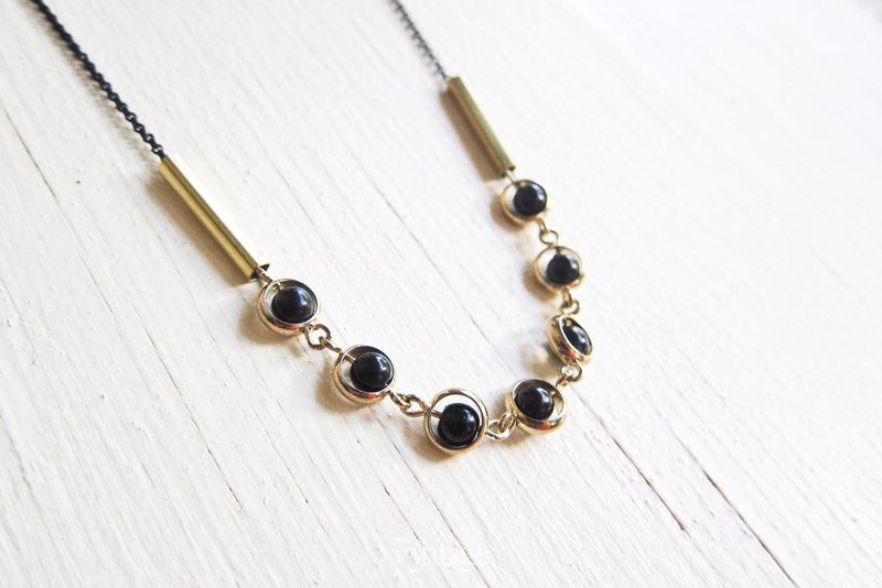 [Fyntage] 黑金玛瑙手工项炼 天然石/黄铜 - 项链 - 其他材质 黑色