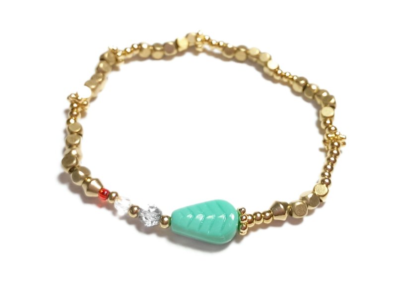 〈 叶上瓢虫 〉　碎金系  /  黄铜细手环 - 手链/手环 - 其他材质 绿色