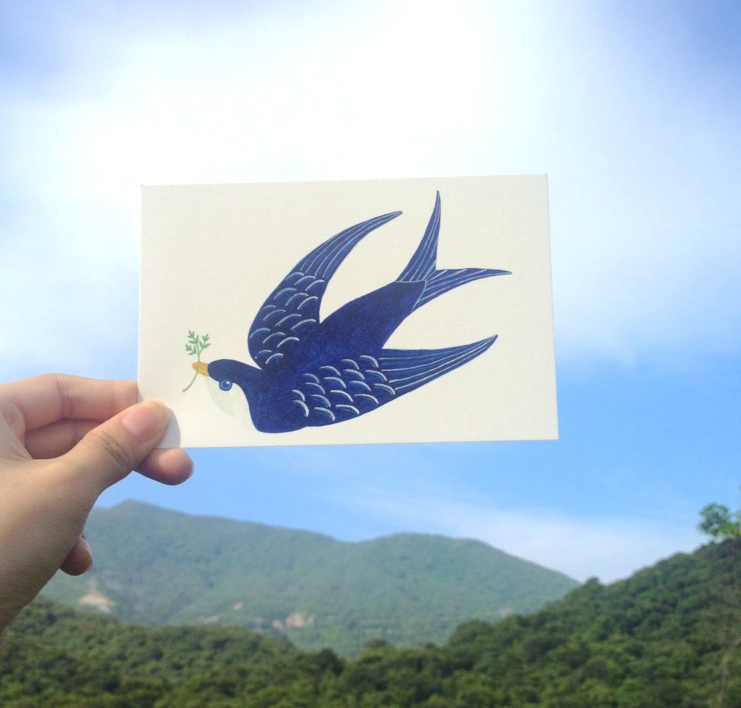 燕子水彩明信片 - 卡片/明信片 - 其他材质 