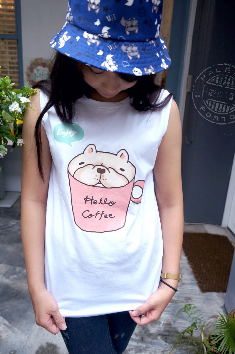 (售完)【法斗拿铁】-无袖T恤-白XL - 女装背心 - 棉．麻 白色