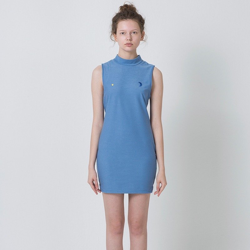 LLANO 睡眠系列 纯棉无弹修身刺绣露背连衣裙 - 裙子 - 其他材质 蓝色